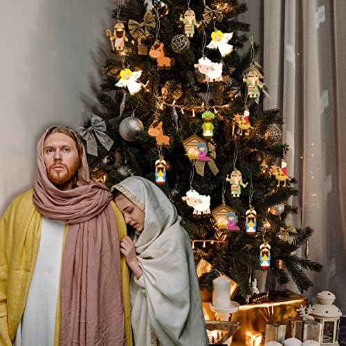 Ornamentos de natal sagrado natividade-27pcs cena natividade pendurada sinais de madeira ornamentos cristãos de Natal para árvores Nacimientos religiosos de Navidad Decoração para casa