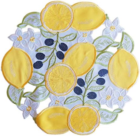 GrandDeco Summer Placemat Conjunto de 4 tapetes de mesa redondos laváveis ​​Conjunto de 4 redondos de limão de limão Placemats Aplique