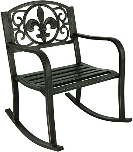 Cadeira de balanço ao ar livre SunnyDaze - Construção durável de ferro fundido e aço - Projeto tradicional de Fleur -de -Lis - Móveis para a varanda da frente - cadeira perfeita para pátio, deck, quintal ou jardim