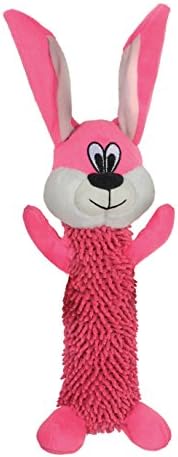 Snuggle Puppy Tender -Tuffs buscar - Big Tough Plush Dog Toy - Jogue Fetch ou Tug -Of -War - Tecnologia proprietária do Tearblok - Rabbit rosa desgrenhado com Squeaker