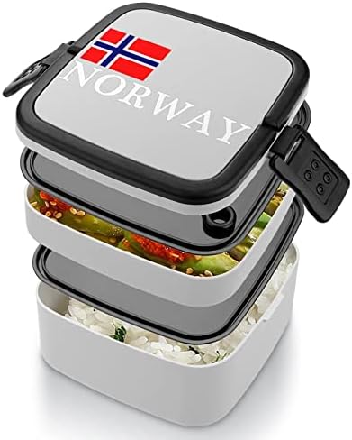 Noruega Pride Double Double empilhável Bento lancheira Recipiente de almoço reutilizável com utensílios para jantar Escola de piquenique de trabalho