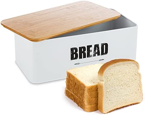 Caixa de pão zali para bancada de cozinha, caixa de pão de fazenda branca com tampa de bambu, recipiente de pão para