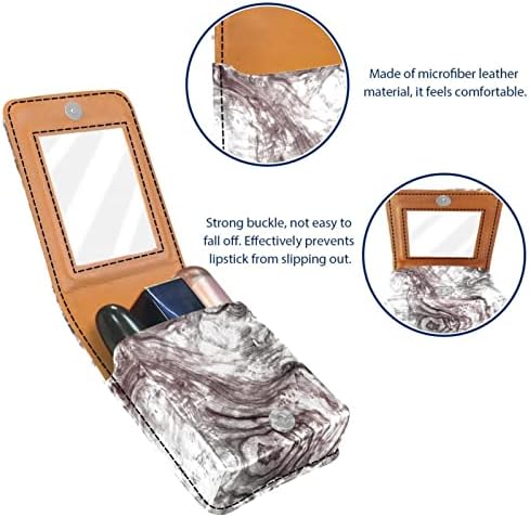 Caixa de batom Oryuekan com espelho bolsa de maquiagem portátil fofa bolsa cosmética, padrão de anéis anuais de mármore cinza