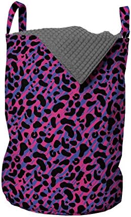 Bolsa de lavanderia da selva de Ambesonne, estilo de leopardo do estilo dos anos 80 Cores radiantes de leopardo Tigre Savannah Print, cesta de cesto com alças Fechamento de cordão para lavanderias, 13 x 19, royal azul quente rosa quente rosa quente rosa