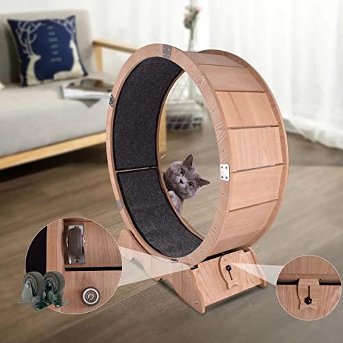 Roda de gato ginsent, roda de exercícios de gato grande, exercício natural de roda de gato de madeira para gatos internos, brinquedos