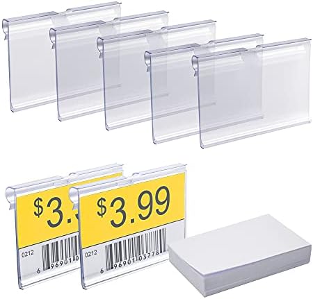 Seitop 140 PCs Pontos de etiqueta de plástico transparente + 200 pacote de papel de etiqueta em branco, prateleira de arame Preço