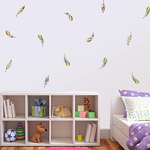 Maydahui Decalques de parede de penas coloridas adesivos de parede para decoração de parede de parede de quarto decoração