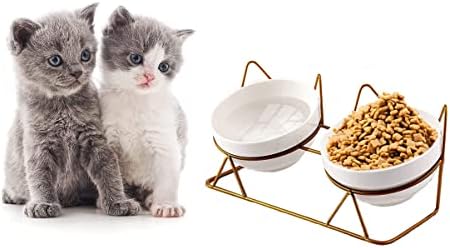 Tigela de gato elevada de cerâmica, 15 ° de alimentos levantados com alimentos elevados, alimentando alimentos e tigela de água para gato, cachorro pequeno, proteger a coluna do animal de estimação, anti -vômito