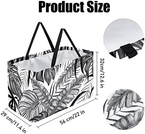 Bolsas de supermercado reutilizáveis, folhas de cinza preto de palmeira, bolsa de compras de reciclagem leve com alça