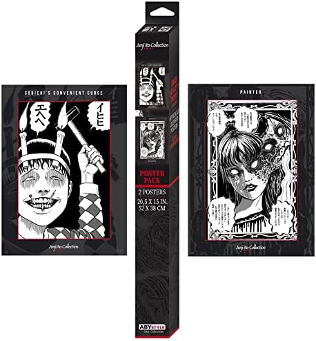Abystyle Junji Ito em caixa Conjunto de pôsteres 20,5 x 15,5 Inclui 2 mini pôsteres de horror anime mangá impressão de arte de parede