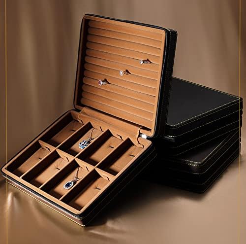 Caixa de jóias sânssepés da caixa de joias portátil portátil com alça de zíper grande organizador de couro faux-couro armazenamento