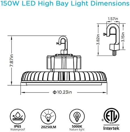 Iluminação cfy OVNI LED High Bay Light 150W 19.500lm 1-10V Luzes comerciais de 5000K diminuídos para fábrica igreja de armazém
