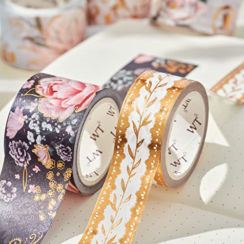 WT Spring Memories Fita Washi Fita, 5 rolos, designs originais, fita adesiva decorativa floral, fita de artesanato de folha de