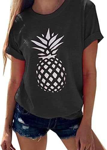 Camisa de verão para mulheres femininas de abacaxi de pinça de pinça de pinça curta de manga curta Top de manga comprida Tops