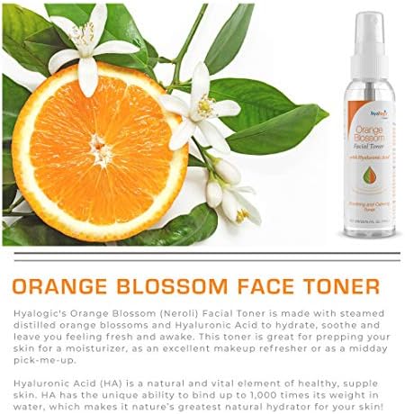 Toner de toner facial de flor de laranja- Toner facial hialógico Névoa- enriquecido com ácido hialurônico- toner hidratante para