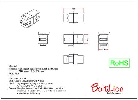Boltlion BL-696037 Reversível USB 2.0 A fêmea para B fêmea, Keystone, White, 30 pacote