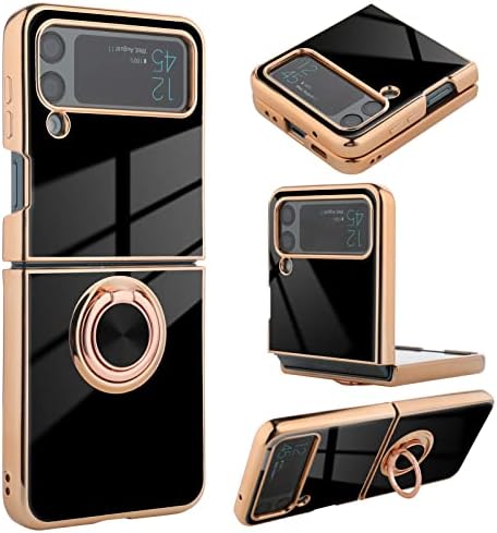 OOK compatível com a caixa de capa Samsung Galaxy Z Flip 4 com suporte de ouro de luxo de luxo de lúcio 360 ° Magnetic