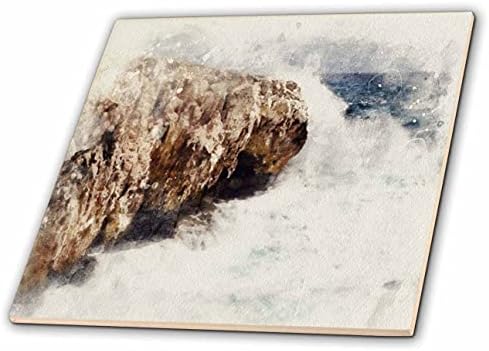 Ondas de oceano 3drose batendo contra uma imagem rochosa de praia de aquarela - telhas