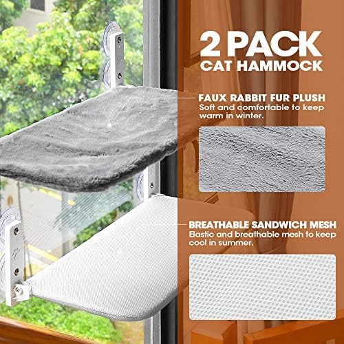 2 poleiro de janela de gato grande, rede dobrável de gato que pode acomodar vários gatos, rede de janela de gato em camadas duplas, cada uma pode suportar 40 libras