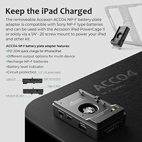 Adaptador de placa de bateria accsoon acc04 para iPhone/iPad PD 20W Carga rápida