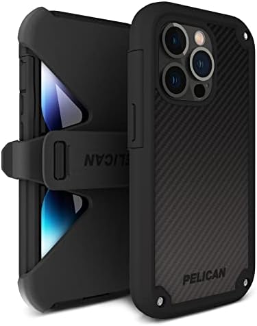 Pelican Shield Kevlar Series - iPhone 13 Pro Case 6.1 [Compatível de Charging sem fio] Capa de telefone para iPhone 13 Pro com o coldre do clipe de cinto Kickstand [21 pés de grau de milho] - Black