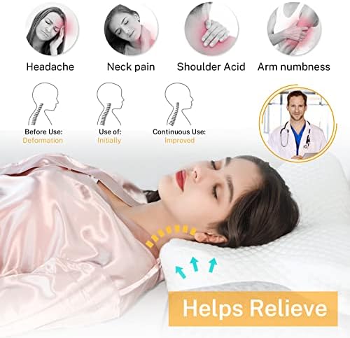 Travesseiro de espuma de memória cervical misiki, travesseiro de travesseiro ortopédico para dor no pescoço, travesseiro ergonômico cervical para dormentes laterais, as costas e o sono do estômago