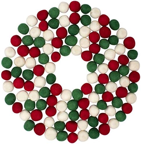 Bolas de feltro para artesanato [120pk] Bolas de lã feltadas em branco, vermelho, vermelho e verde para pom pom pom natal
