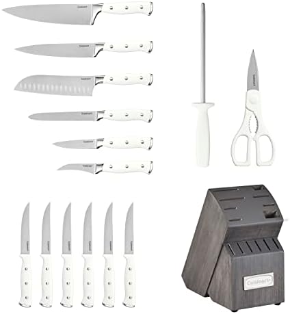 Cuisinart forged triplo rebite, faca de 15 peças conjunto com bloco, lâminas de aço inoxidável de alto carbono de alto carbono para