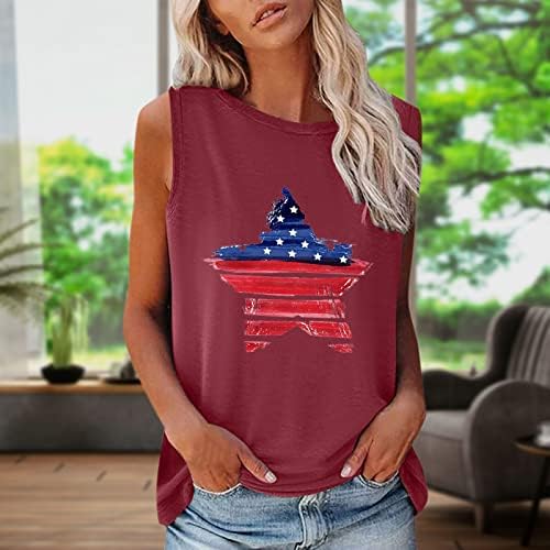 T-shirt com camiseta feminina com mangas patrióticas Americana Tampa de bandeira americana para mulheres Vintage 4