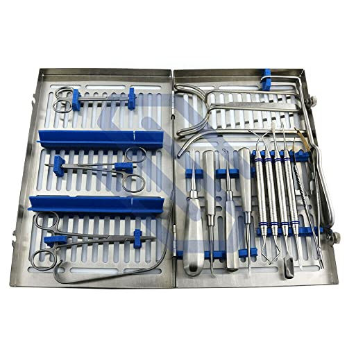 Instrumentos cirúrgicos dentários Cirurgia oral Kit de ferramentas de 17pcs + bandeja de esterilização