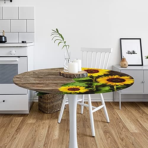 Auuxva Flor de madeira Girassol Encontrou Tocada de mesa redonda com mesa de mesa de mesa resistente à mancha elástica