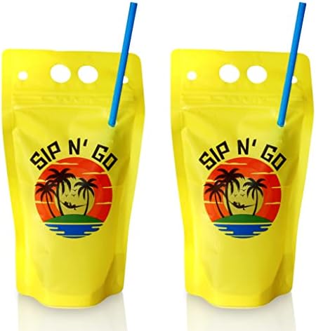 Sip n 'Go 25 PC Droces com canudos, sacos de bebidas para adultos e crianças, bolsas para álcool, sacolas de smoothie