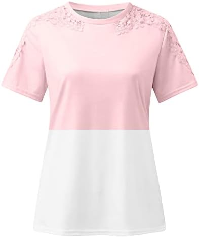 Camisas de verão para mulheres renda de manga curta camisetas da moda Tops de cores sólidas saindo da tripulação Blusa casual