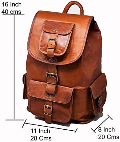 Jaald 16 de couro genuíno retro rucksack backpack bolsa universitária, piquenique escolar viagens