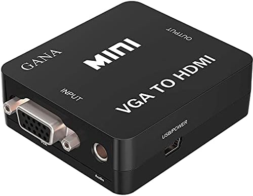 Gana VGA para HDMI, 1080p Full HD Mini VGA para HDMI Caixa de adaptador de vídeo de áudio com cabo USB e suporte de cabo de porta de áudio de 3,5 mm HDTV para Laptop PC Projector Mac Mac…
