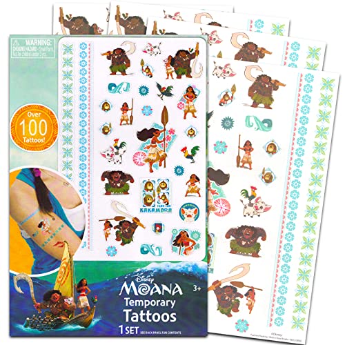 Pacote de tatuagens da Disney Moana ~ 100+ tatuagens Moana temporárias para crianças favores de festas | Moana Tattoos Party Supplies