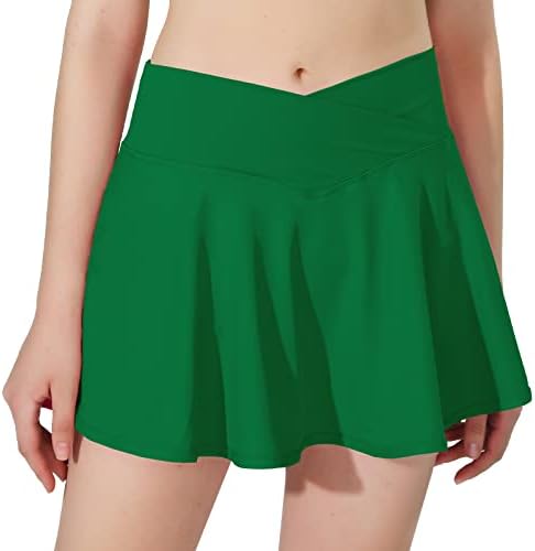 Saia de tênis de crossover plissados ​​de mcelare para mulheres com bolsos v alta cintura crossbody skirt skirt atlético Skort