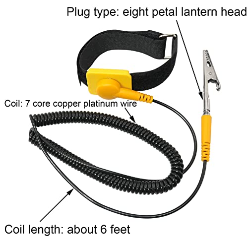 Meetoot 3pcs Anti -estático de pulso estático, pulseira anti -choque de alça com o clipe de jacaré de arame de aterramento
