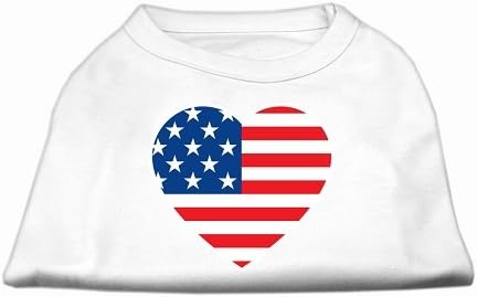 Mirage Pet Products American Flag Heart Tela Camiseta branca xl
