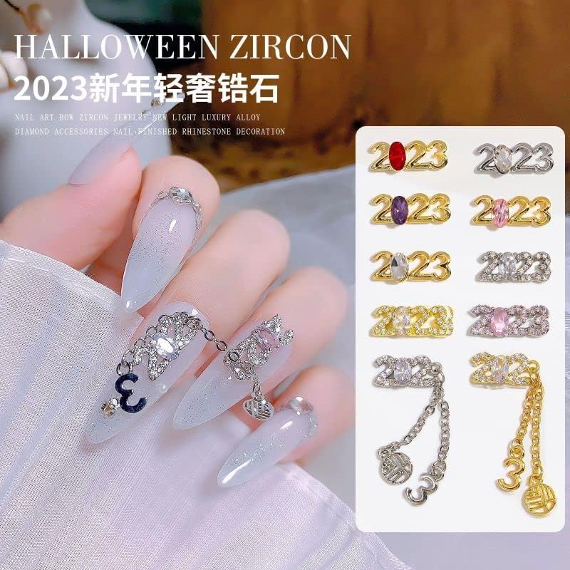5 PCs 3D Metal Zircon 2023 Jóias de unhas Decorações japonesas Decorações de unhas de zircão Manicure Charms de diamante de