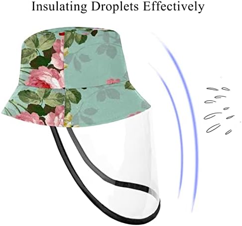 Chapéu de proteção para adultos com escudo facial, chapéu de pescador anti -sun tap, pastoreable retro primavera floral floral