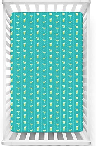 Folhas de mini-berço com tema de verão, mini-berço portáteis folhas de berço macias e elásticas lençóis de berço de berço ou lençol de cama, 24 “x38”, verde-marinho verde
