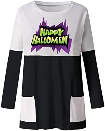 Vestido de halloween feminino gatxvg, letra feminina moletons de manga comprida Mini vestido casual pulôver de túnica solta com bolso