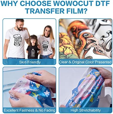 Wowocut DTF Transfer Film A3 50 Folhas, papel de transferência de calor de estimação fosco de duplo lado para impressão direta de dtf em camisetas têxteis, para a impressora Epson Inkject
