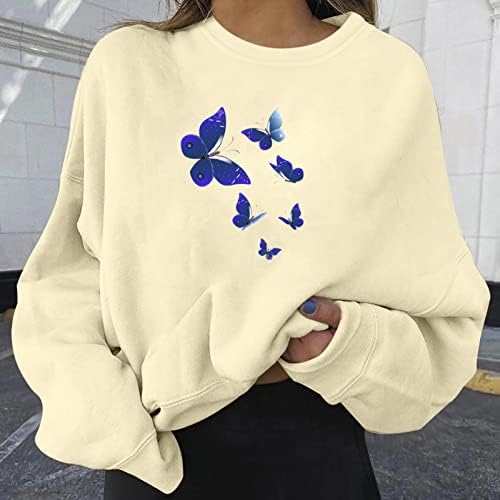 Moletas de tamanho grande feminino Vintage Butterfly Print Tops Tops Teen Girls Fall Y2K Camisetas Drop ombro de ombro