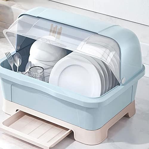 Rack de secagem de depila, rack de prato de drenagem de cozinha com tampa de tampa caixa de armazenamento plástico prateleira prateleiras de caixa de armazenamento de rack de prata prateleiras