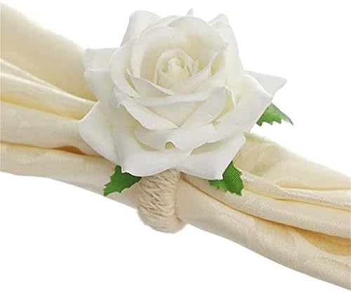 N/A 6pcs Rose Rose Flower Napkin Rings, Handicraft Silk Flower Narder Suports Decoração