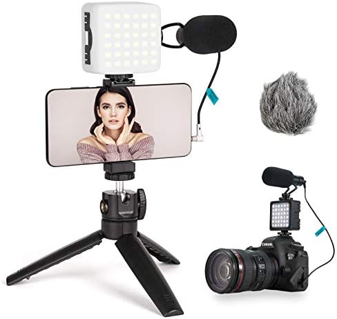 Flashot Vlogging Kit de vídeo Kit de vídeo Acessórios: Tripé de telefone, montagem por telefone, luz LED e microfone de espingarda de celular para gravação de vídeo de vídeo.