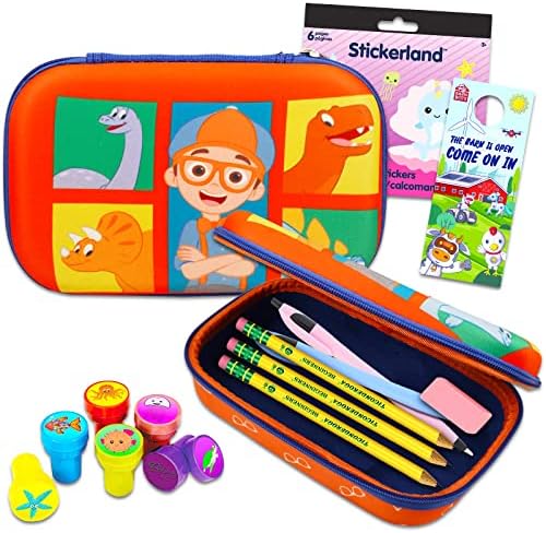 Beach Kids Blippi Lápis Conjunto - Pacote com caixa de lápis Blippi, Stampers, adesivos, mais | Blippi estacionário conjunto para