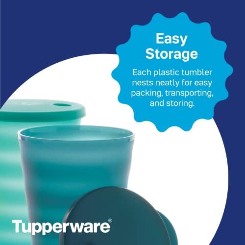 Impressões da marca Tupperware 16 onças - conjunto de 4 - lavador de louça Safe & BPA Free - copos de plástico reutilizáveis ​​sem bagunça com tampas